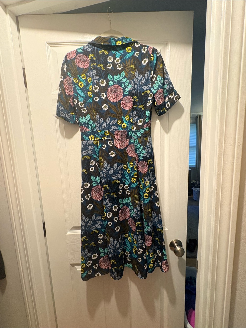J. Crew Navy Floral Midi Dress with Pink, Teal & Yellow Accents - Picture 7 of 10